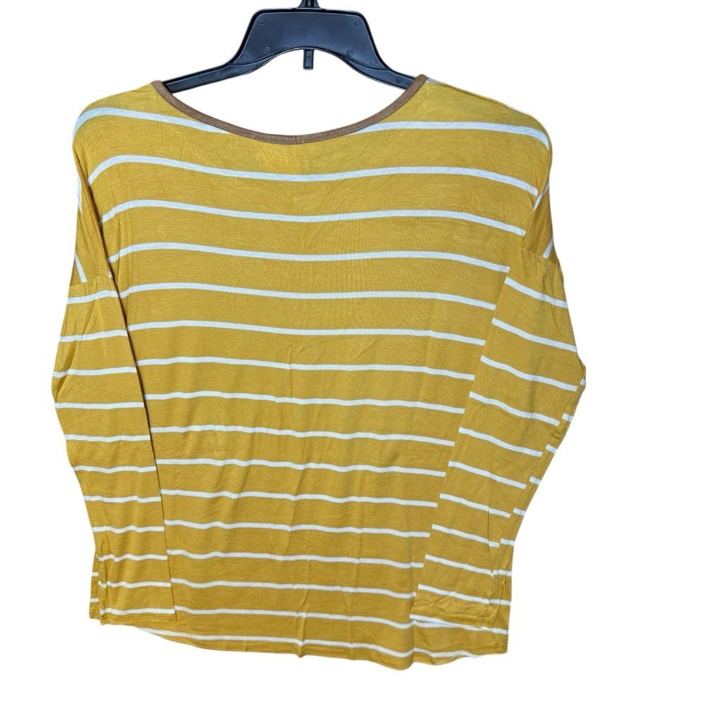 Ella Mara Yellow and White Striped Long Sleeve Top with Faux Suede Elbow Patches